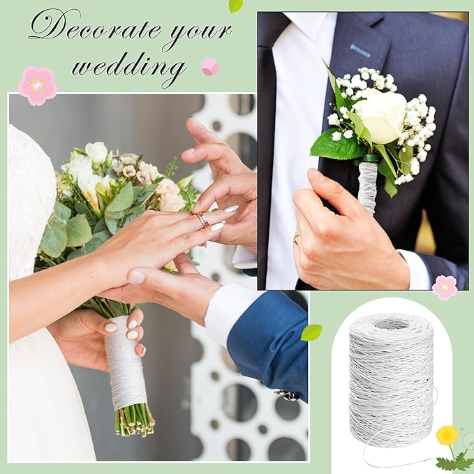 Syhood 673 Feet Floral Vine Bind Wire Rustic Wrapping Wire for Flower Bouquets(White)