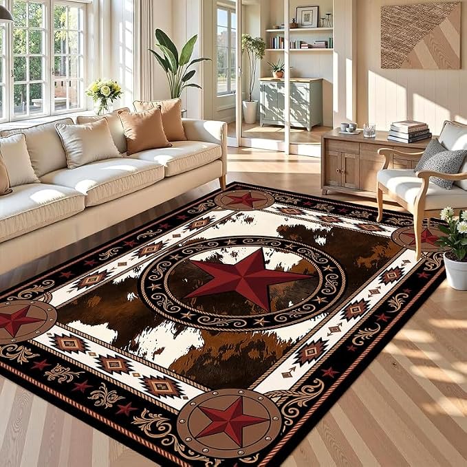Vintage Star Rugs Non Slip Rustic Farmhouse Floor Mat Washable Carpet for Bedroom Living Room Nursery Playroom Classroom Home Decor,6'x9'