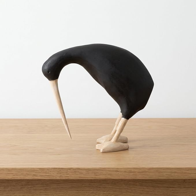 Sagebrook Home Handcrafted Wooden Bird Figurine - Albasia Wood Boho Decorative Accent for Home & Office - Rustic Nature-Inspired Tabletop Sculpture - 6" Black