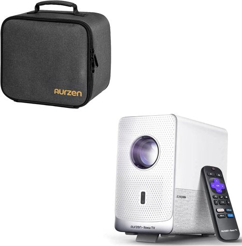 Aurzen D1R Cube Projector - Portable Mini Projector Bundle with Carrying Case & Bag