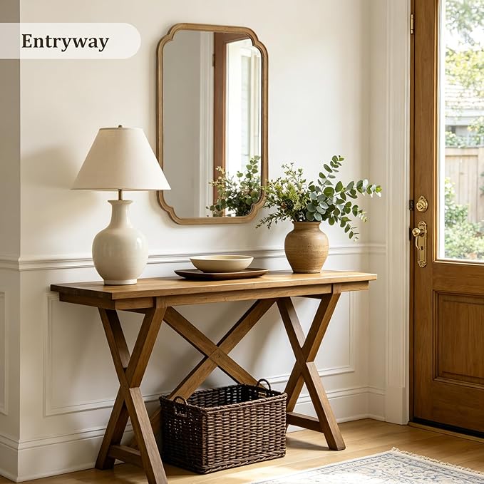 WallBeyond 24" x 36" Rounded Corner Arch Wall Mirror with Wood Frame for Entryway, Living Room or Bedroom Home Decor - Light Woodgrain 24" x 36" Natural Color