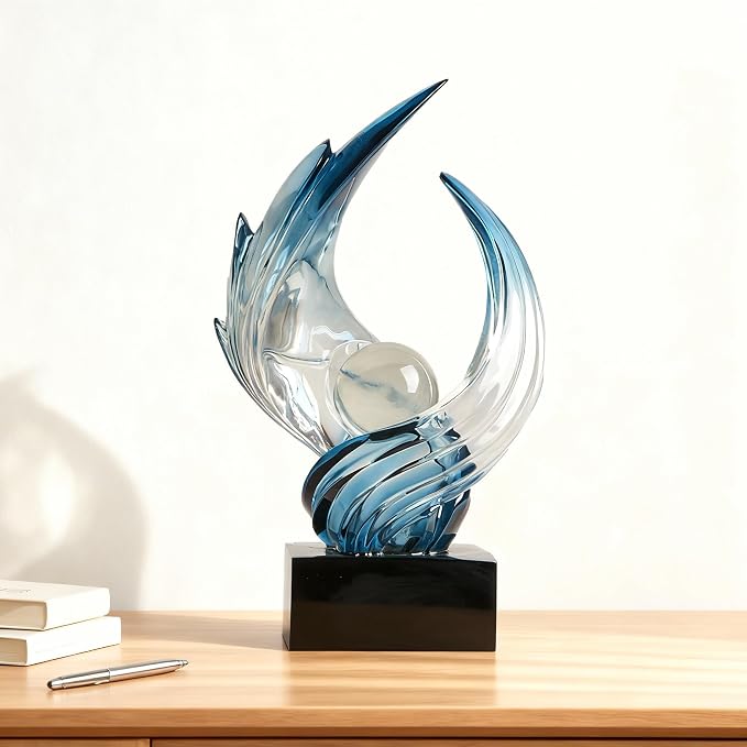 Abstract Art Sculpture, Resin Gold Decorative Statue, Modern White Ornaments for Living Room, Decorativas Modernas for Coffee Table, Entryway & Office Collectibles (Blue)