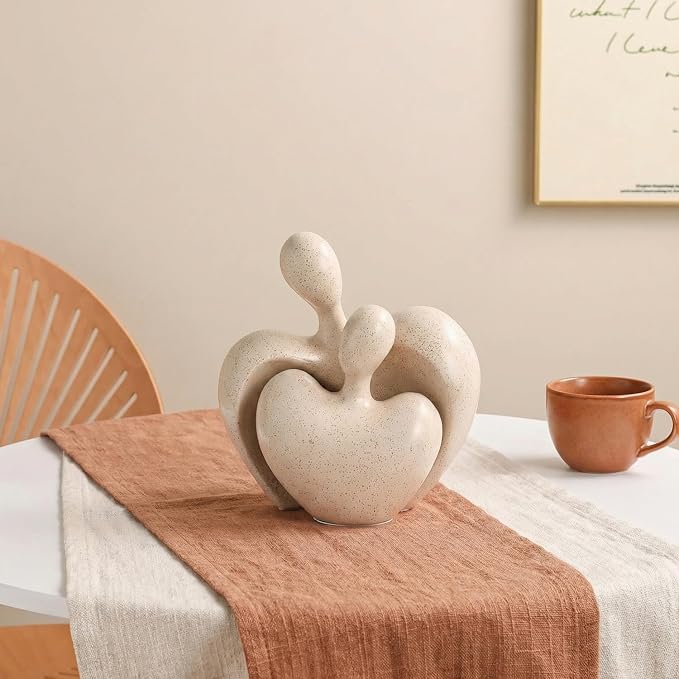 Ceramic Couple Statues Home Decor Aesthetic Abstract Sculpture Modern Decorative Statue for Living Room Bedroom Bookshelf Table Centerpiece Office (Beige)