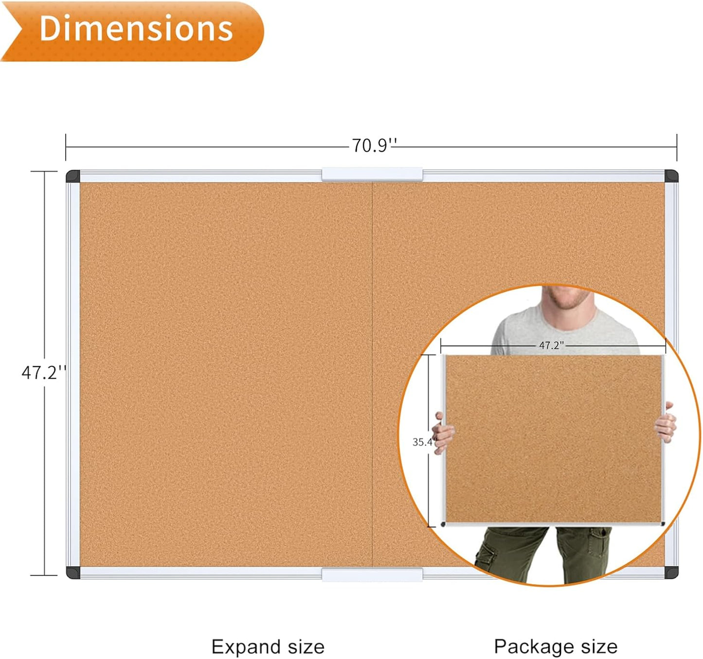 VIZ-PRO Cork Bulletin Board - Large 72" x 48" Foldable Wall-Mounted Pin Board with Silver Frame