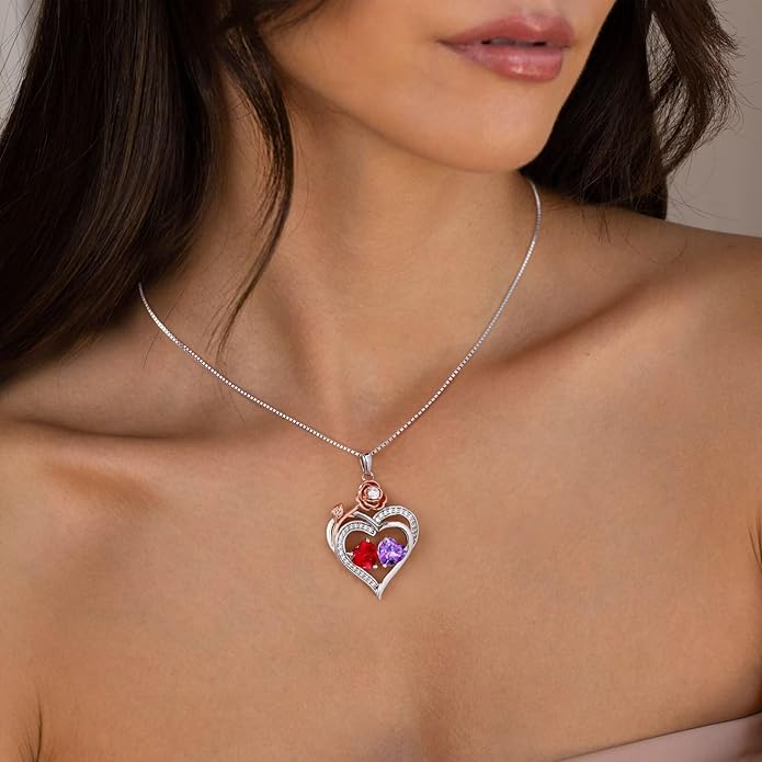 Iefil Christmas Gifts for Wife - 925 Sterling Silver Birthstone Necklace, Stocking Stuffers for Women Wife Girlfriend Mom