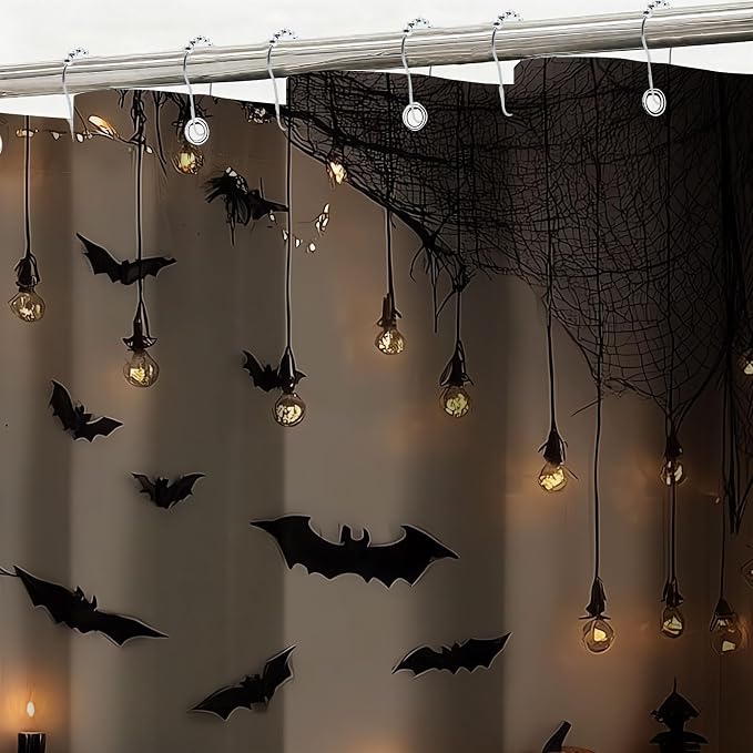 Horror Halloween Shower Curtain Bats Spooky Shower Curtains for Bathroom Waterproof Fabric Bath Curtain Decor with Hooks