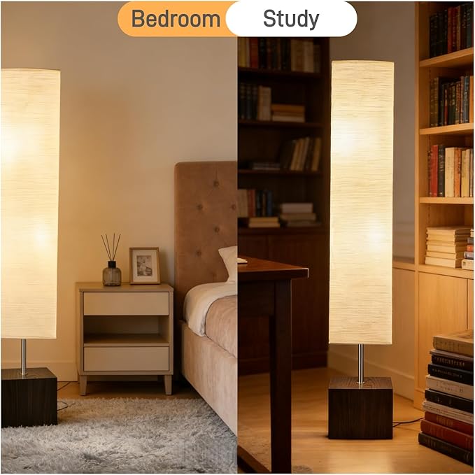 46" Floor Lamp, Modern Standing Lamp with Solid Wood Base & Xuan Paper Shade, Tall Reading Light with Foot Pedal Switch, E26 Bulb Compatible, Ideal for Bedroom, Living Room, Study
