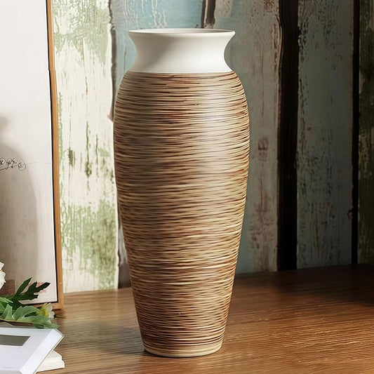 Ceramic Rustic Farmhouse Vase, 12.6" Large Vintage Flower vase Home Decor, Tall Boho Decorative Vases for Living Room, Table, Mantel, Shelf and Centerpieces Decor and Housewarming (D)
