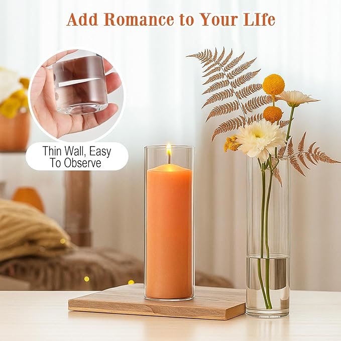 20 Pack 5.9" Tall x 1.8" Diameter Clear Glass Cylinder Vases - Multi-Use Flower Vase, Hurricane & Floating Candle Holders for Wedding Centerpieces, Home Decor, Table Displays (20)