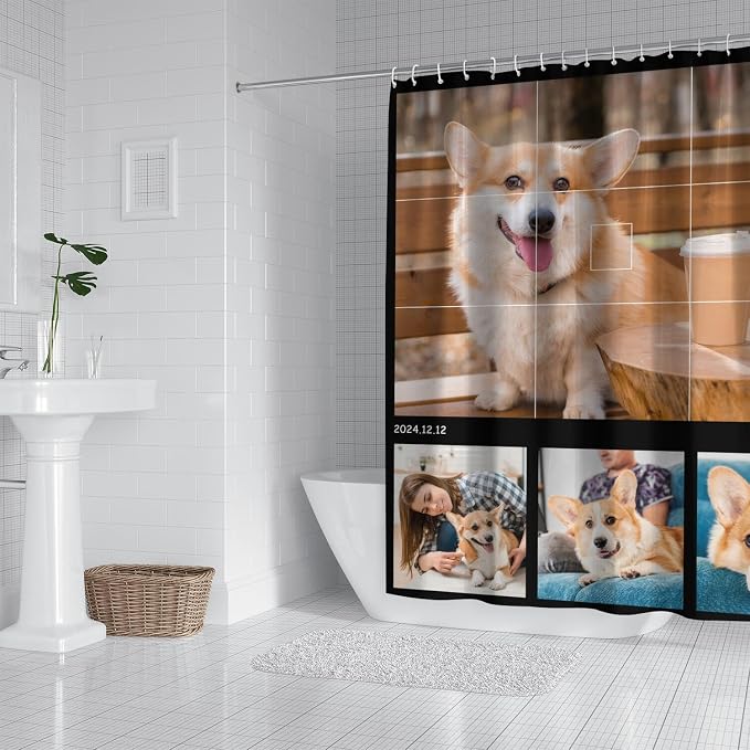 Personalized Shower Curtain Set Custom Photo Shower Curtains Modern Minimalist Home Bathroom Curtain Decor with 12 Hooks 72 Inch Wide * 84 Inch High