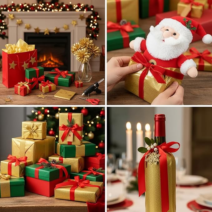 Qilery 500 Sheets Christmas Colored Tissue Paper Bulk 15 x 20 Inch Red Green Gold White Wrapping Paper for Gift Bags Acid Free Tissue for Christmas Craft Supplies, Bouquets, Garlands, Forming Pompoms