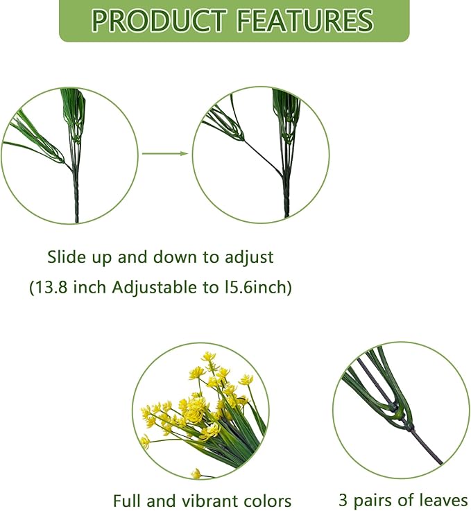 Artificial Flowers Outdoors, 12 Bundles No Fade Fake Flowers UV-Anti Easy to Clean Faux Greenery Plants Faux Plastic Plants Garden for Indoor Outdoor Home Garden Decoration, Yellow