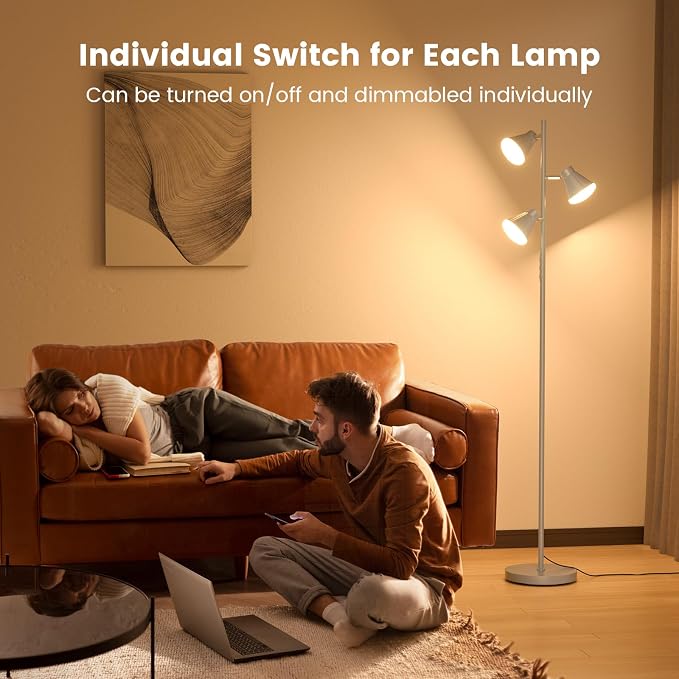 SIBRILLE 36W LED Tree Floor Lamp, Dimmable Tall Standing Lamp with Remote & Touch Control, 4 Color Temperatures Bright Floor Lamp, 3 Rotatable Light Modern Floor Lamps