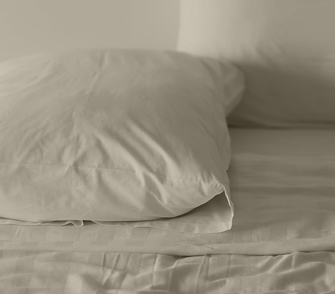 RUVANTI 100% Cotton Full Size Bed Sheets, 4 Pieces, Soft & Breathable Percale Weave Bedding, Deep Pocket 16", Hotel Standard, Crisp Cool Feel, Durable, Perfect Sheet Set Dyed, Taupe