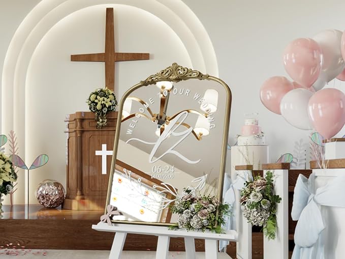 Vintage Mirror, 24"x36" Antique Gold Bathroom Arched Wall Mirrors, Ornate Arch Brass Baroque Mirror Over Sink, Bedroom, Fireplace, Entryway, Living Room, Hanging or Leaning