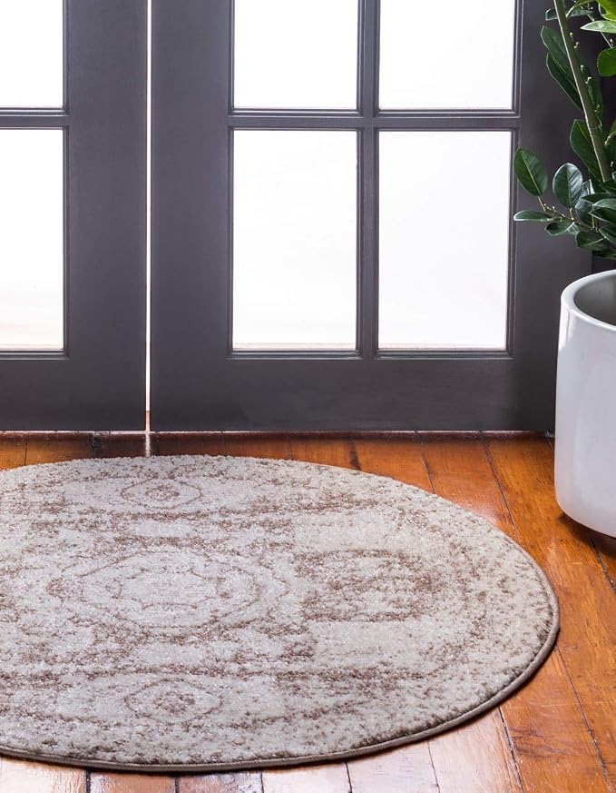 Unique Loom Bromley Collection Area Rug - Wells (3' Round, Light Brown/ Ivory)