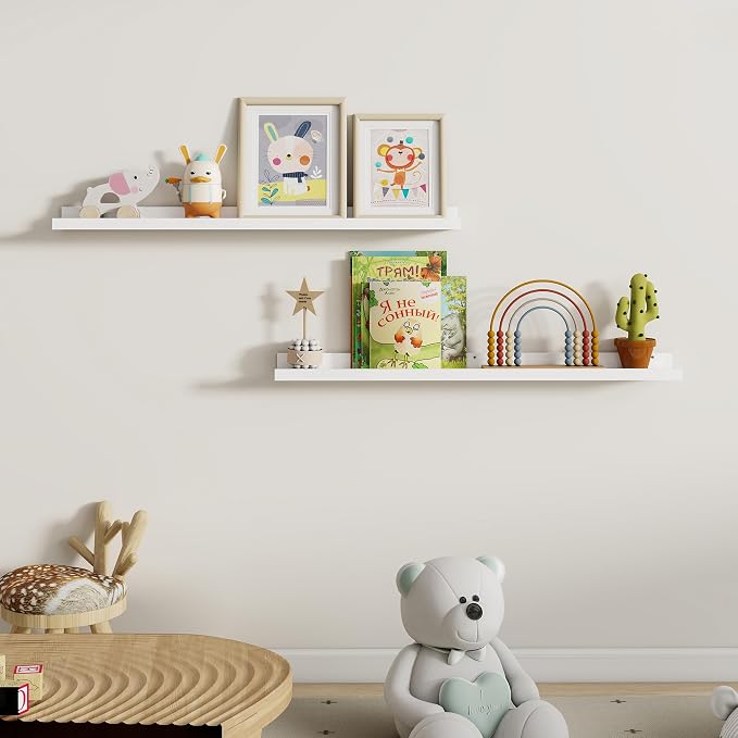 Dreamland Picture Ledge Shelf for Wall, Floating Shelves Set of 2, 36 Inch Long Floating Shelves with Lip for Living Room, Bedroom, Bathroom, Kitchen, White