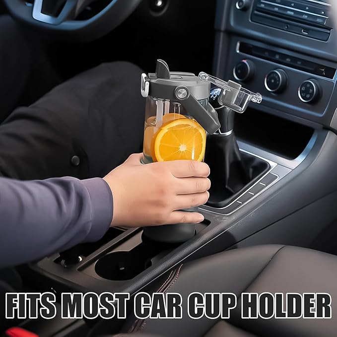 Glass Tumbler with Carry Handle, Clear Glass Water Bottle with Leakproof Lid, Spout Lid&Straw, BPA-Free, 32 oz, Grey