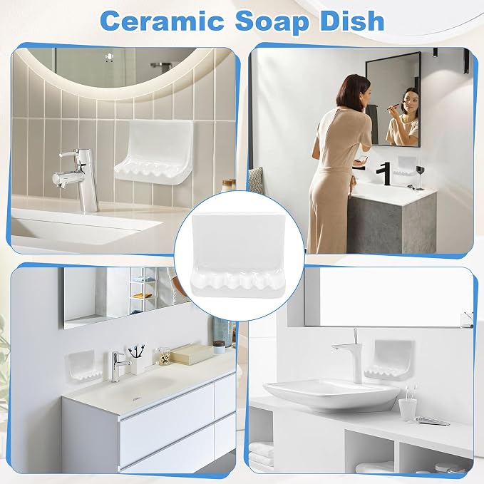 White Retro Ceramic Bathroom Soap Holder, Mid Century Ceramic Soap Stand, Soap Holder Shower Tray for Home Bathtubs, Bathroom Sinks, and Shower Stalls