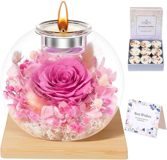DEEMEI Gifts for Women Christmas Birthday Gifts for Women Preserved Real Rose in Glass Dome with Scented Fresh Flowers for Delivery Prime Eternal for Her Mom Grandma Wife Girlfriend Sister, Pink
