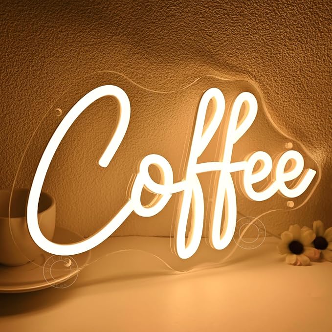 SYLHOME Coffee Led Neon Light Sign Home Bedroom Business Cafe Wall Sign Decor Club Coffee Bar Station Shop Kitchen Light Up Sign 11.8" X 6.69" USB