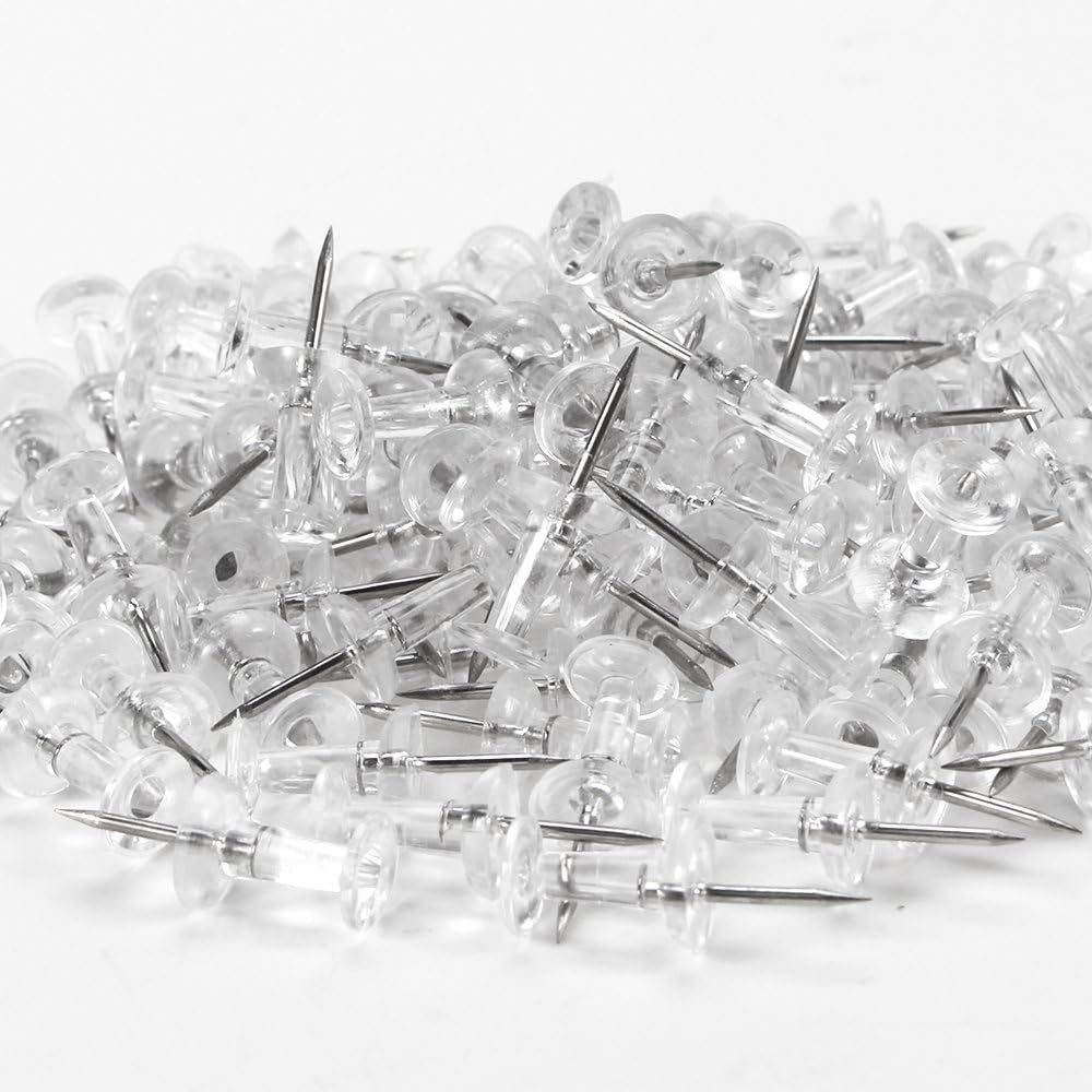 Yalis Push Pins - 600 Count Clear Thumb Tacks with Steel Points & Durable Plastic Heads