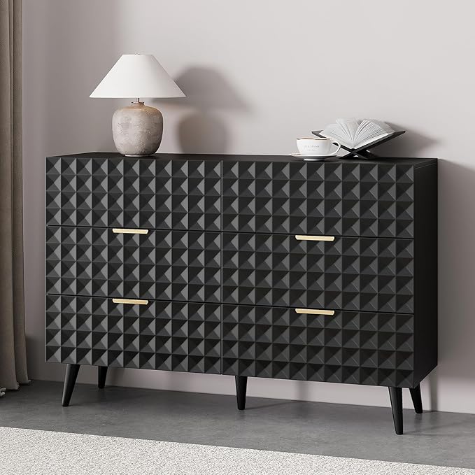 6 Drawers Dresser,Dresser for Bedroom,Chest of Drawers with Diamond-Shaped,TV Stand for Living Room
