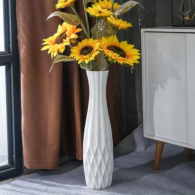 Ceramic Large Floor Tall Vase 28 Inches,White Modern Flower Tall Vases for Office, Home,Farmhouse,Living Room Décor,Simple Origami Design Fall Decorative Porcelain Flower Arrangement Vase Ideal Gift