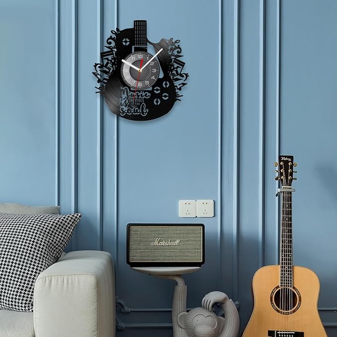12 Inch Guitar Decor Wall Clock 7 Color Changing, Guitar Gifts Vinyl Neon Wall Clock Battery Operated Silent Movement Music Gifts for Men Musicians Music Studio Room Decor