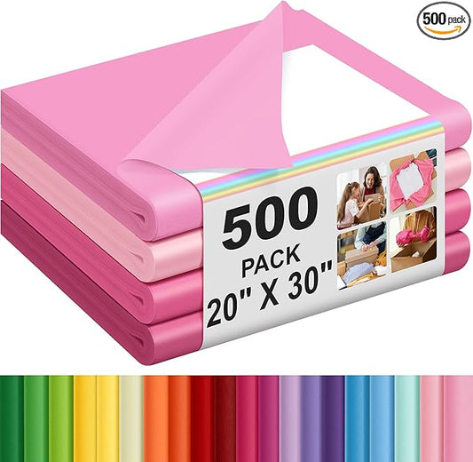 Qilery 500 Sheets Pink Tissue Paper Bulk for Gift Bags 20 x 30 Inch Acid Free Wrapping Paper Sheets for Christmas Decoration DIY Crafts, Packing Supplies for Moving, Wedding Party, DIY Flowers