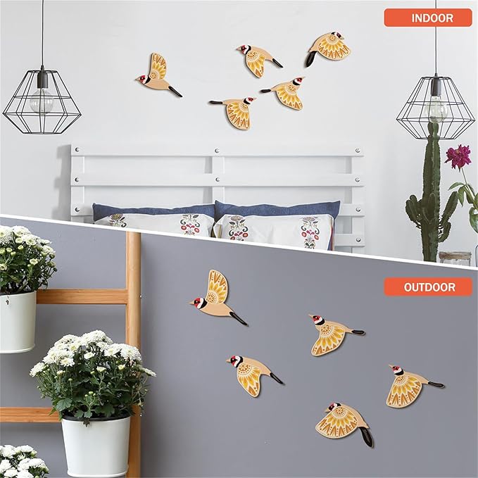 jiingekk Scandinavian Farmhouses Wooden Bird Wall Decorations 5Pcs Handcrafted Set For Home Decors Bird Enthusiast Giving