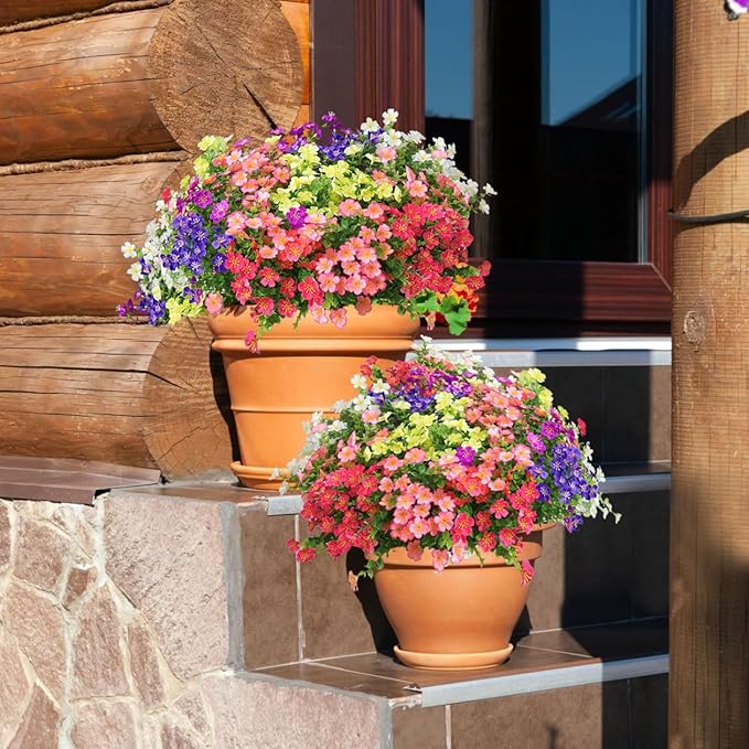 18 Bundles Artificial Flowers for Outdoors No Fade Fake Plants Faux Flowers for Spring Summer Decor, UV Resistant Artificial Outdoor Plants for Outside & Indoor Planter Porch Balcony Patio Decor - Mix