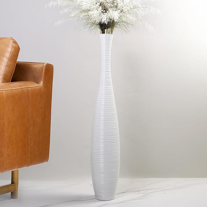 Tall Floor Vase, Large Resin Vase for Rustic Home Decor Modern Farmhouse, Sturdy, Luxury, Textured, Vessel for Decorative Branches Dried Flowers, 27.5 inches Vases for Decor, White