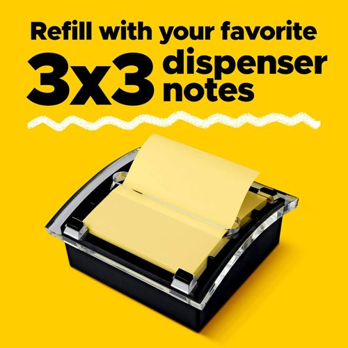 Post-it® Note Dispenser - Black Base with Clear Top | Includes 50 Sheets of 3x3 Canary Yellow Notes