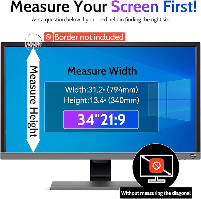 Peslv Computer Privacy Screen 34 Inch for 21:9 Curved Monitor, Removable 34inch Anti Blue Light Anti Glare Monitor Privacy Filter Shield