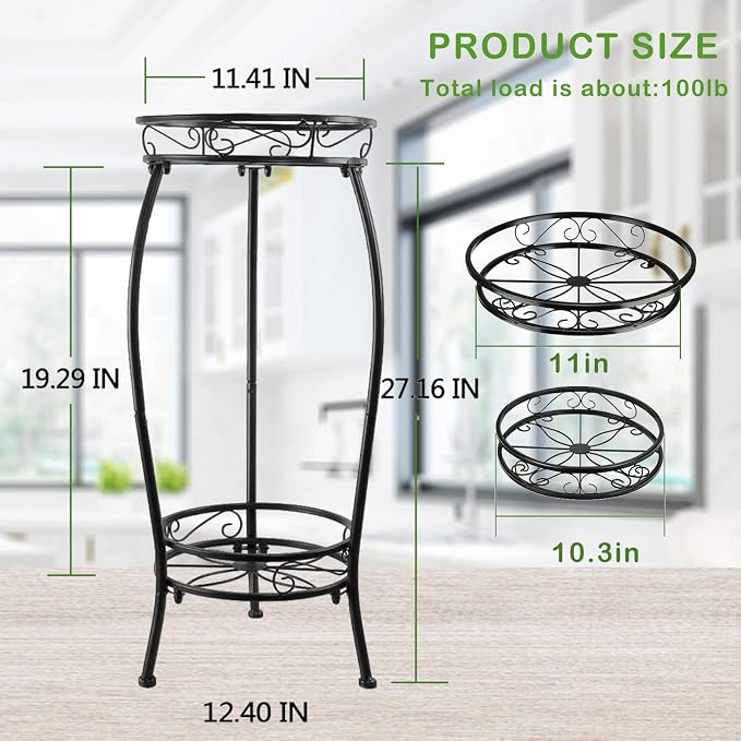 MOCORY Plant Stand Indoor Outdoor 2 Tier 25" Tall Metal Potted Holder Flower Pot Stand Heavy Duty Plant Shelf Rustproof Iron Multiple Plant Round Supports Rack for Planter Corner Garden Balcony Patio