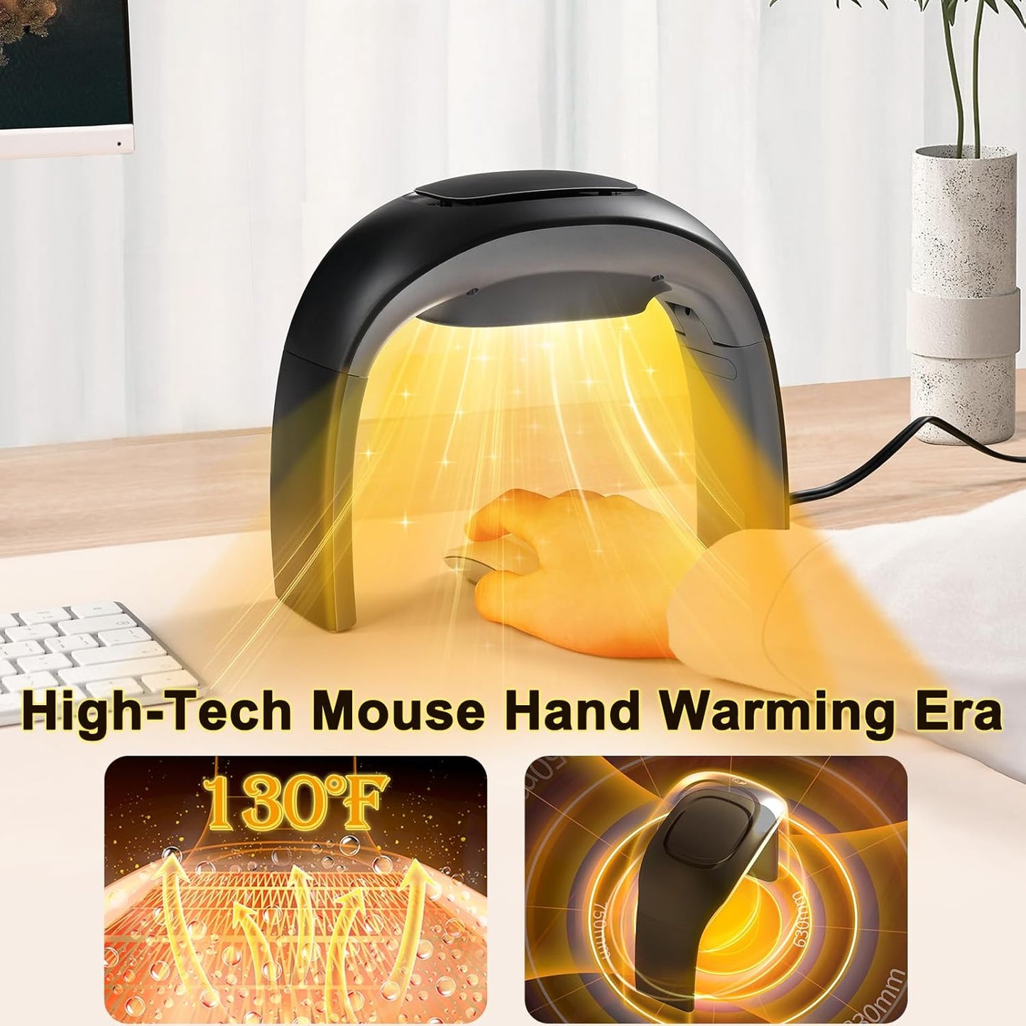 Skiennix Heated Mouse Pad - Super Quiet Desk Hand Warmer with Thermostat | Energy Efficient Black Design