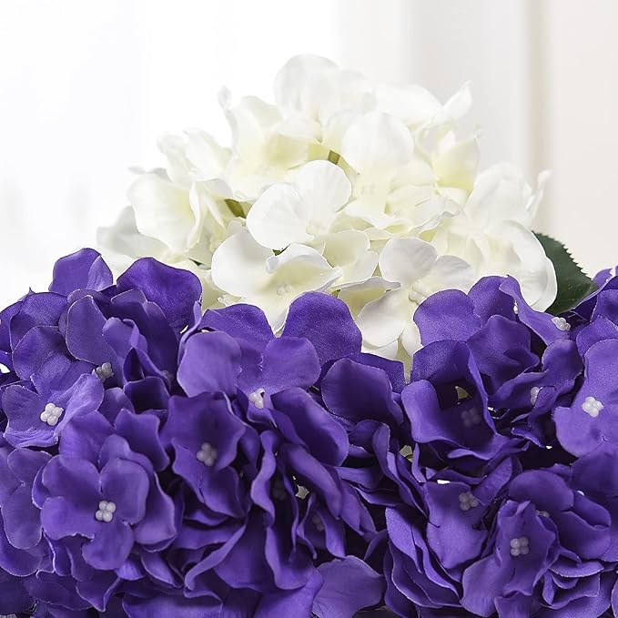 10PCS Artificial Hydrangea Flowers, Fake Hydrangea Silk Flowers Heads with Stems for Wedding Home Party Shop Baby Shower Decoration-Dark Purple