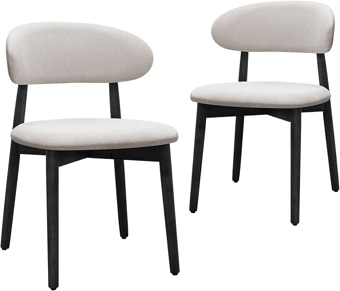 Farmhouse Dining Chairs Set of 2,Mid Century Modern Fabric Upholstered Kitchen Chairs,Wooden Dining Room Chair with Curved Back Black Leg for Kitchen Dining Room Restaurant Cafe,Linen Gray,Only Chairs