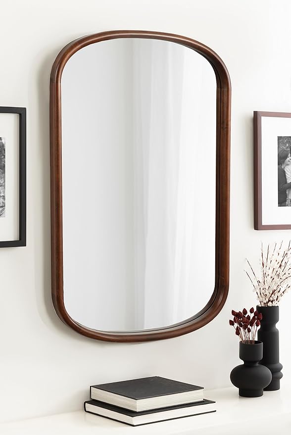 Kate and Laurel Talma Arched Oval Wall Mirror, 24 x 36, Dark Walnut, Transitional Capsule Mirror with Solid Poplar Wood Frame and Rounded Frame Profile