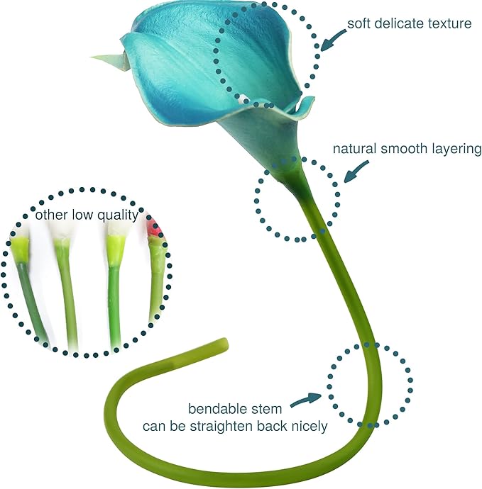 FiveSeasonStuff Real Touch Calla Lily Artificial Flowers Wedding Bridal Bouquet | Floral Arrangements | 15 Calla Lilies (Cerulean Blue)