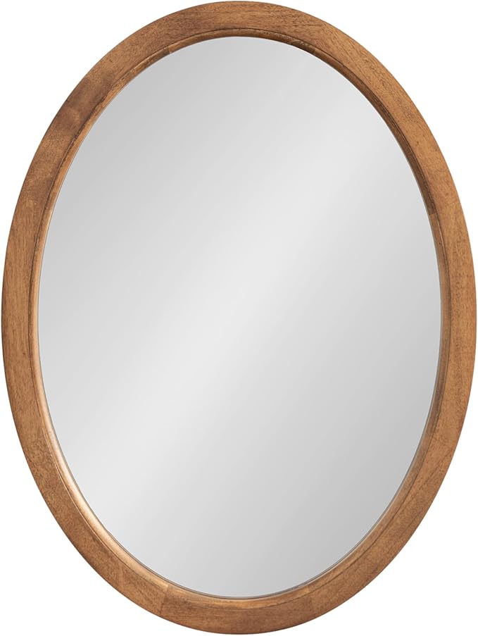 Kate and Laurel Hogan Farmhouse Oval Framed Wall Mirror; 18 x 24; Natural Rustic; Decorative Traditional Wood Mirror with Soft Curvature and Oval Shape