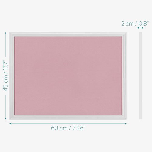 Navaris Framed Fabric Bulletin Board | 18 x 24 Inch Plush Jewelry Organizer - Rose & White Frame
