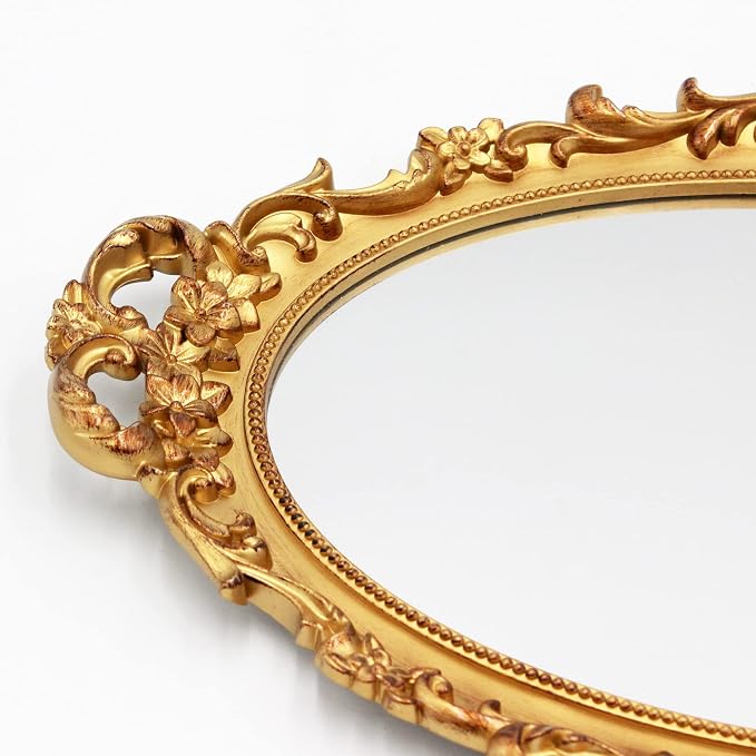 Tstarer Vintage Decorative Gold Framed Mirror, Small Oval Wall Hanging Mirror -Small- 9.6" W x 14.3" L (Gold)