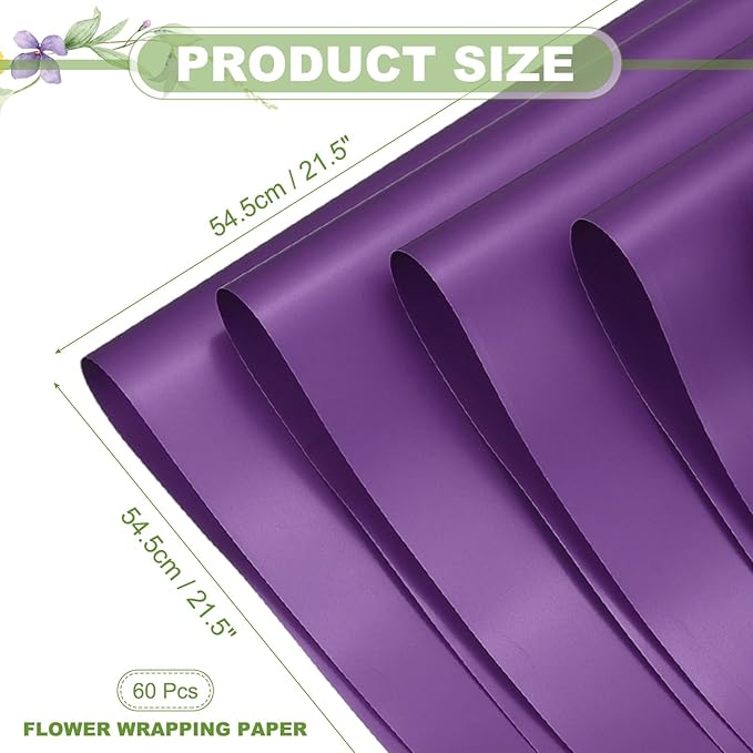 uxcell 60 Sheets Flower Wrapping Paper, 21.5" x 21.5" Waterproof Floral Bouquet Wrapping Papers Florist Supplies for Wedding Party Gift Packaging DIY Crafts, Dark Purple