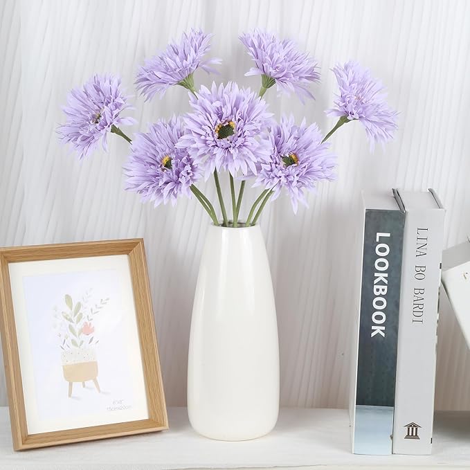 Artificial Gerbera Daisies 12pcs Purple Daisy Artificial Flowers Fake Silk Flowers with Stems for Floral Arrangements Home Wedding Dining Table Party Garden Decor(Purple)