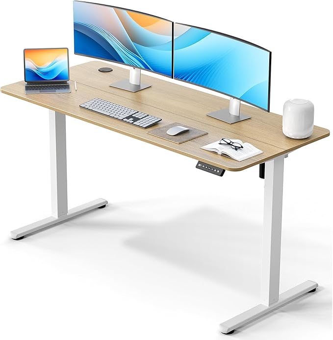 Electric Standing Desk 55 x 24 Inches, Height Adjustable Sit Stand Home Office Computer Desk with Memory Presets,Wood Color
