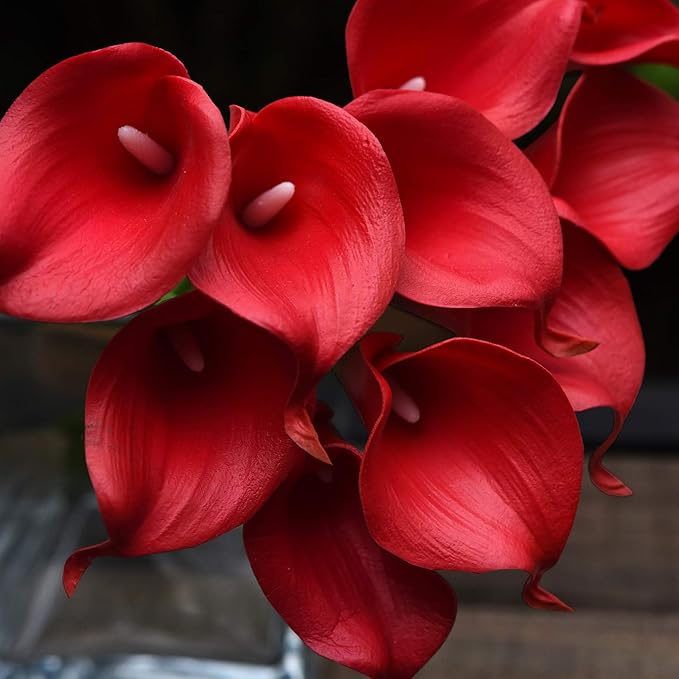 FiveSeasonStuff Real Touch Calla Lily Artificial Flowers Wedding Bridal Bouquet | Floral Arrangements | 15 Calla Lilies (Scarlet Red)