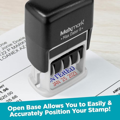 MaxMark Self-Inking Rubber Date Office Stamp - Red Ink with Scanned Phrase & 12-Year Band