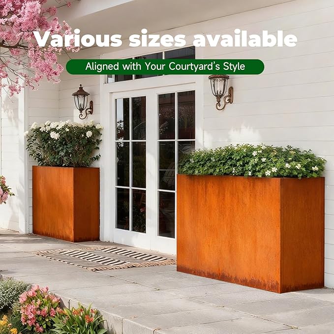 Corten Steel Outdoor Planter Box 32" x 15" x 24" for Outdoor Plants Metal Rectangle Planter Spliced Flower Box with Partitions for Outside,Indoor,Garden (Corten, 32 * 15 * 24)